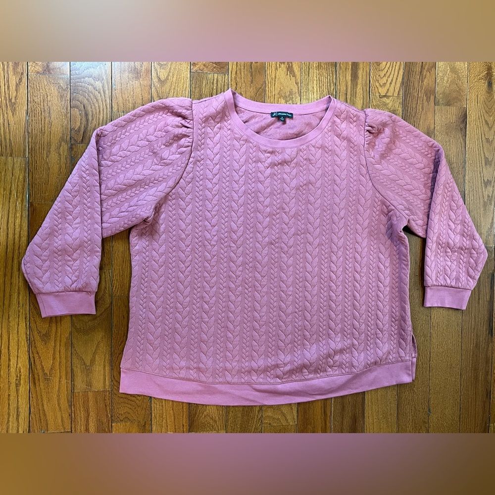 Adrianna Papell Dusty Rose Cable Knit Textured Puff Sleeve Sweatshirt Women’s 1X